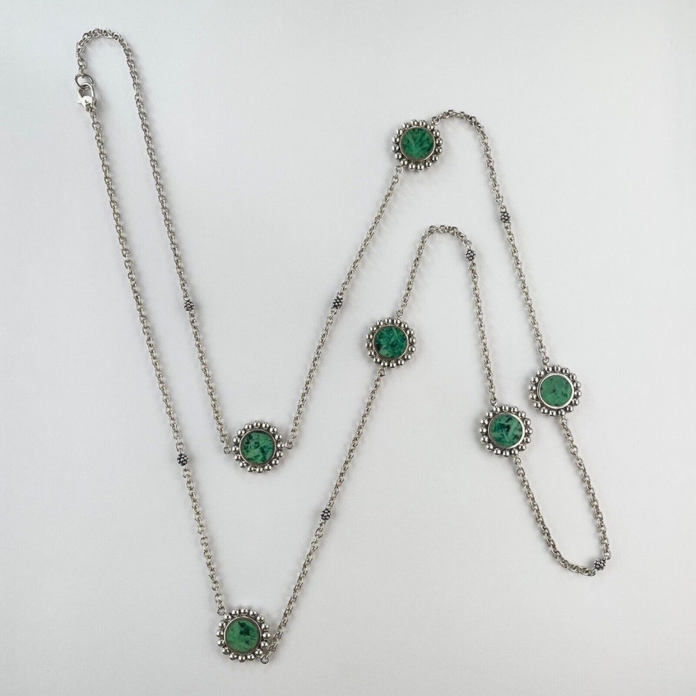 LAGOS Maya Six Station Chrysocolla Circle Necklace in Sterling Silver 34" NWOT